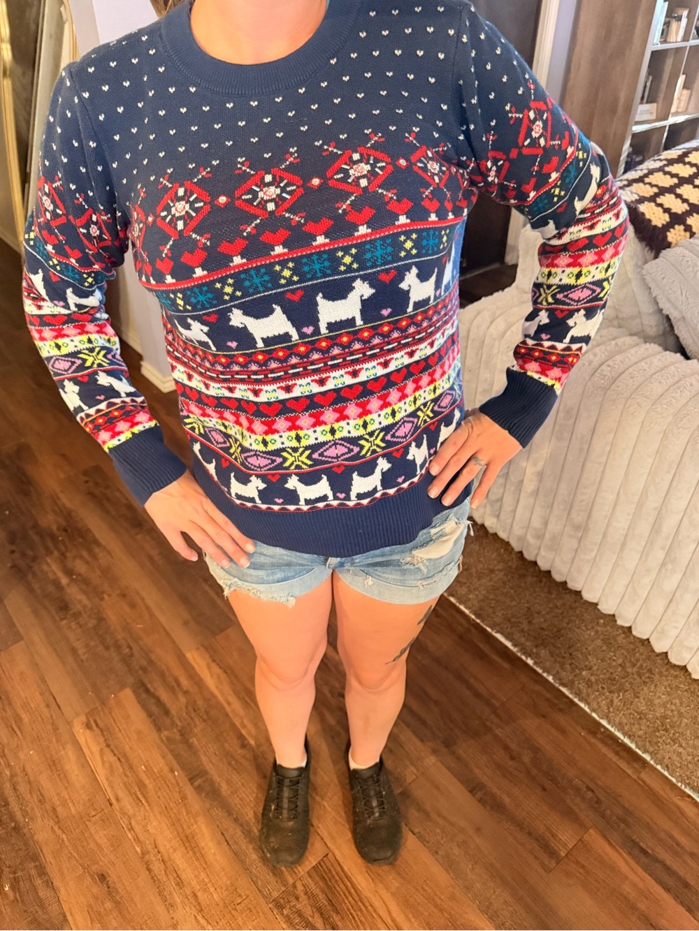 Navy Multicolor Scottish Terrier Sweater - Women